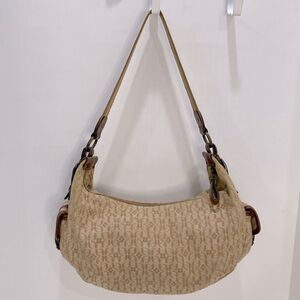 Fossil Vintage East West Shoulder Bag In Tan And Brown With Side Pockets